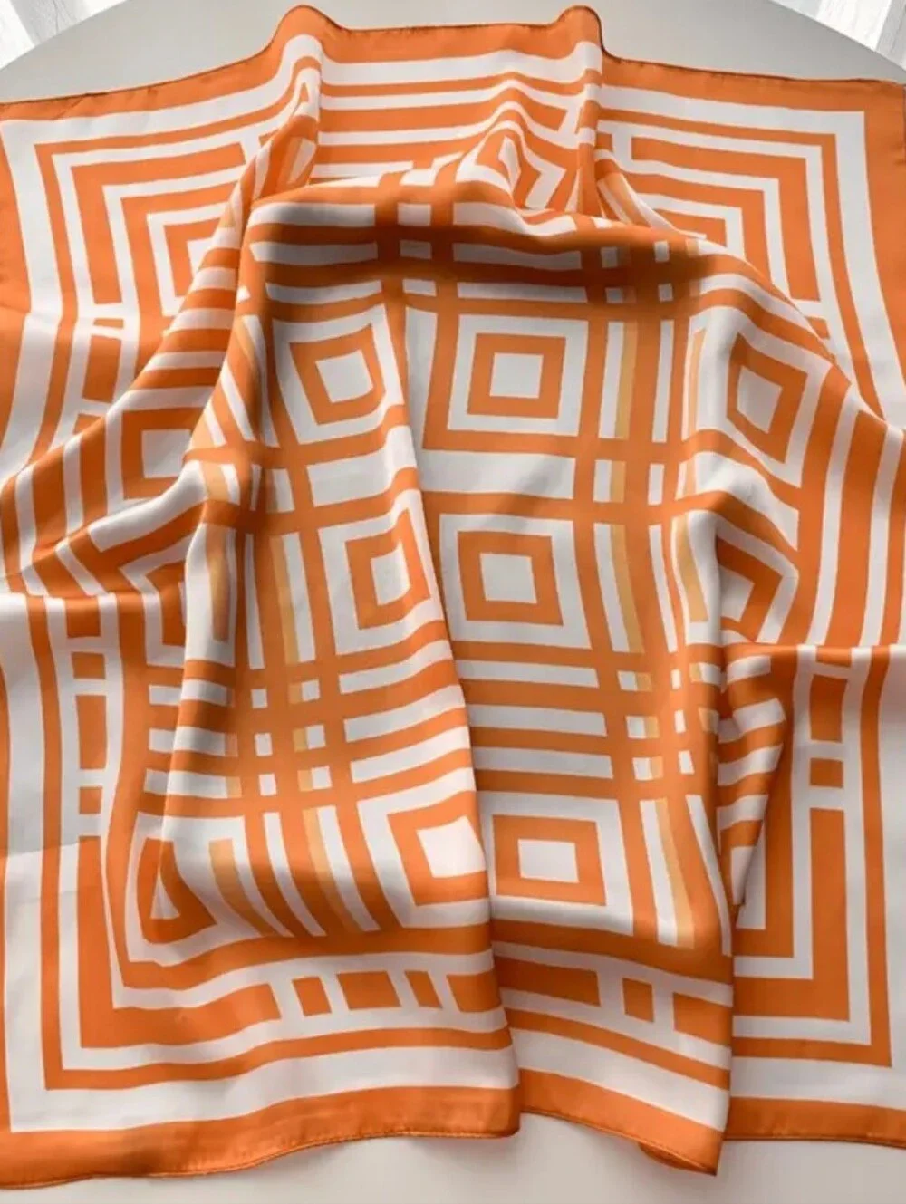 Silk-Feel Orange and White Striped Neck Scarf Head Scarf